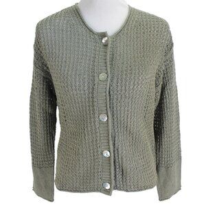 Haven Well Within Organic Cotton Linen Open Stitch Cardigan Sweater Size S Green